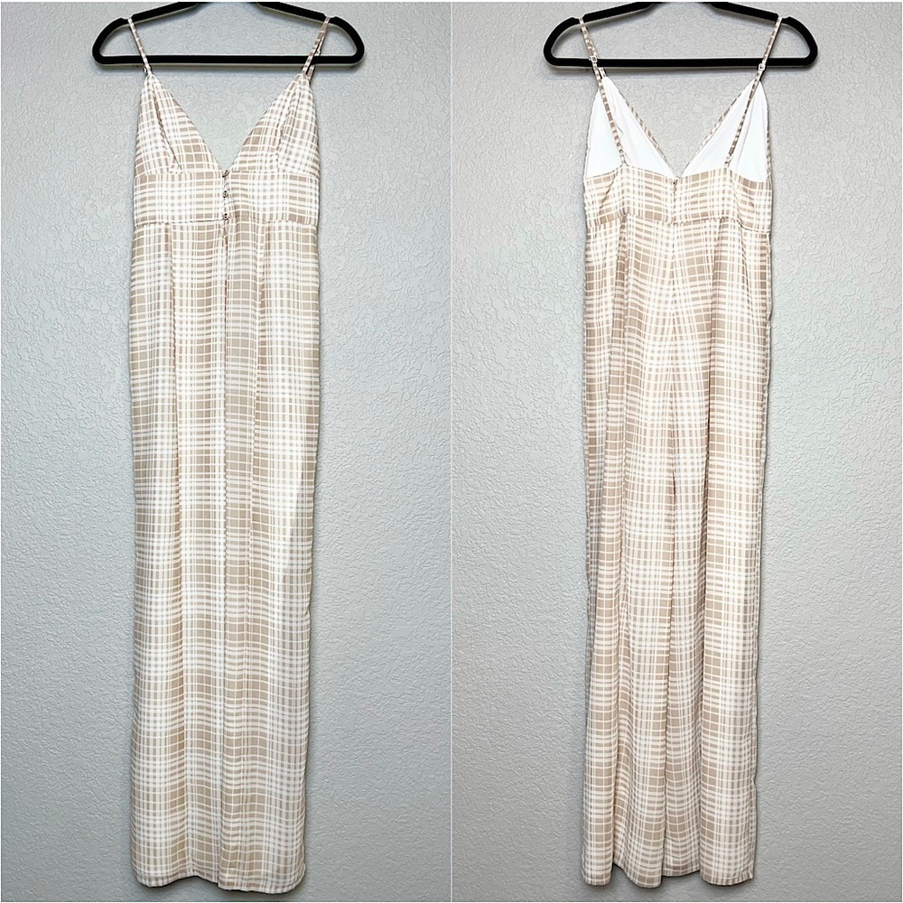 REVOLVE X PRIVACY PLEASE 70s Neutral Check Plaid Sleeveless Wide‎ Leg Jumpsuit S